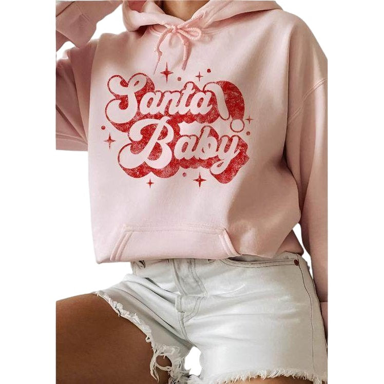 Plus Santa Baby Christmas Graphic Hoodie - VacationGrabs