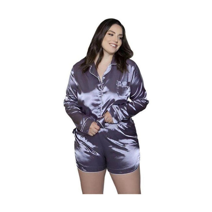 Plus Size Purple Liz Silky PJ Set - VacationGrabs