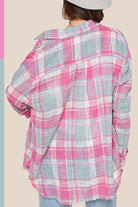 Button Down Pink Plaid Peony Top - VacationGrabs