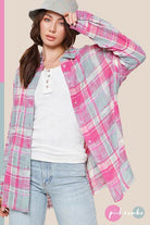 Button Down Pink Plaid Peony Top - VacationGrabs