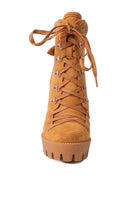 Rag Company lace up diamante ankle boots for women in tan suede with stylish chunky sole