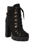 Stylish lace up diamante ankle boots for women featuring a chunky heel and suede finish