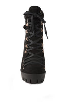 Lace up diamante ankle boots for women in black with a chunky sole and stylish design