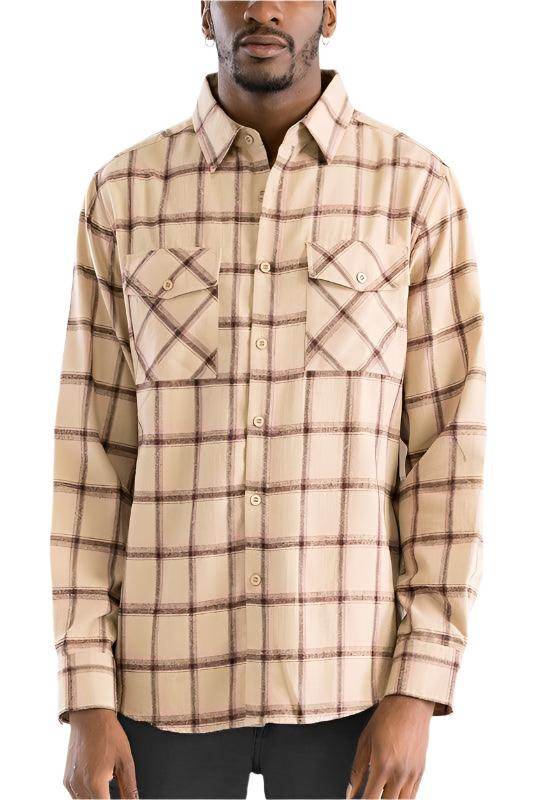 Long Sleeve Flannel Full Plaid Checkered Shirt - VacationGrabs