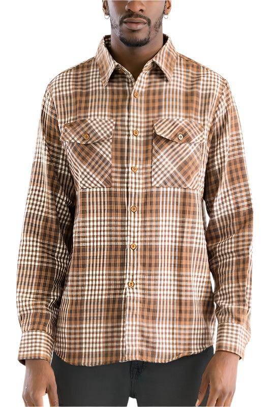 Long Sleeve Flannel Full Plaid Checkered Shirt - VacationGrabs
