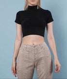 Turtleneck Crop Top Shirt Short Sleeve - VacationGrabs