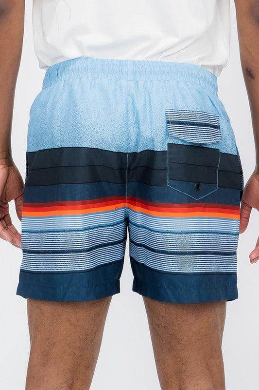 Swimwear - Blue Stripes Swim Shorts - VacationGrabs
