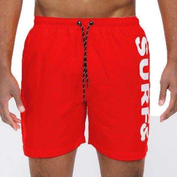 Swimwear - Solid Lined Beach Swim Text Swim Shorts - VacationGrabs
