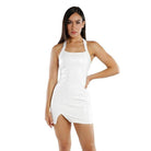 Halter Neck Faux Leather Bodycon Dress - VacationGrabs