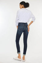 High Rise Button Down Cuffed Ankle Skinny Jeans - VacationGrabs