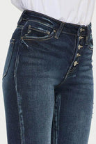High Rise Button Down Cuffed Ankle Skinny Jeans - VacationGrabs