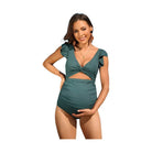 Ruffle Ribbed High Waisted Maternity Swimsuit - VacationGrabs