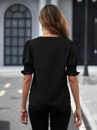 Notched Short Sleeve Blouse - VacationGrabs
