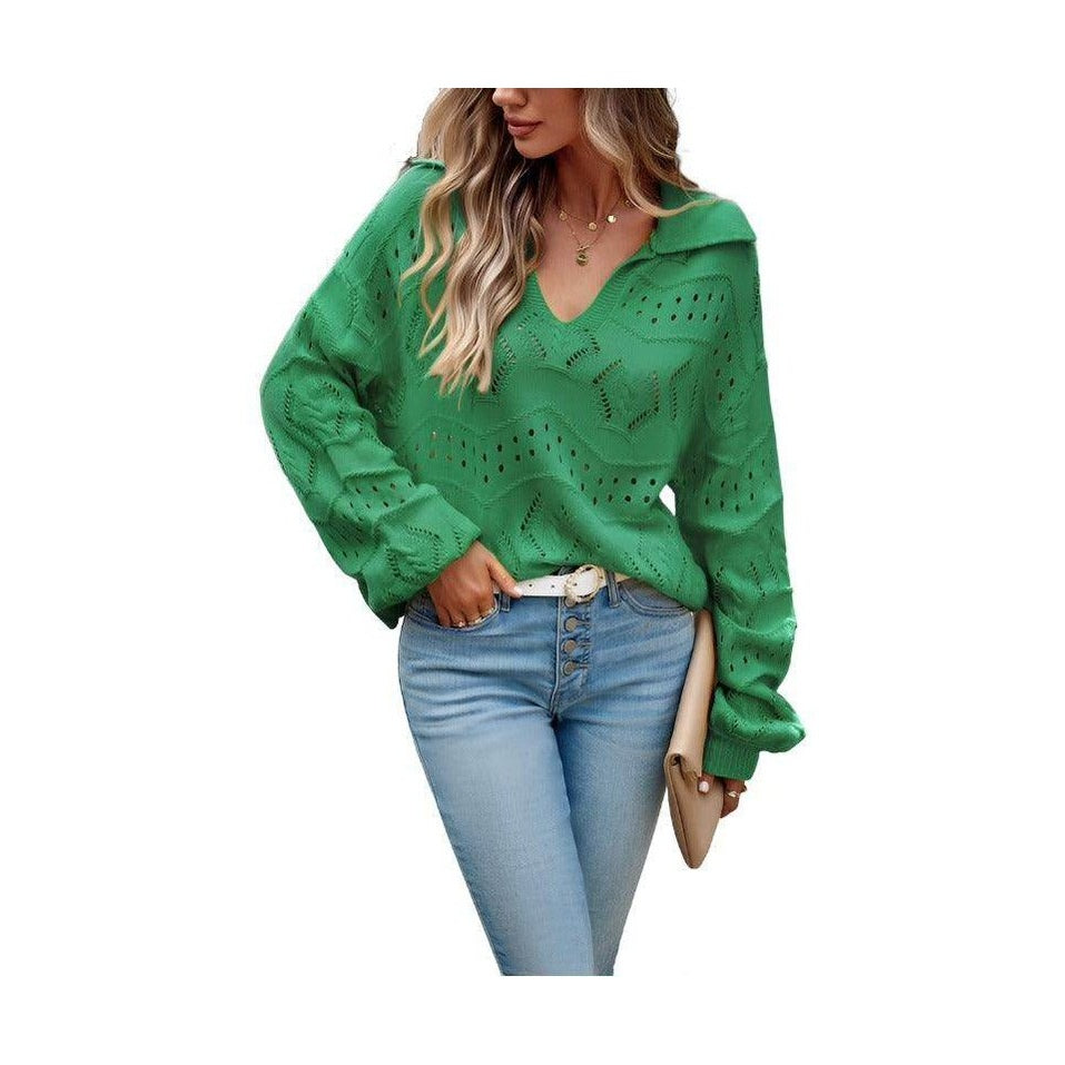 Knit long sleeve polo sweater - VacationGrabs