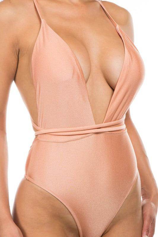 Deep V-Neck One-Piece Bathing Suit - VacationGrabs