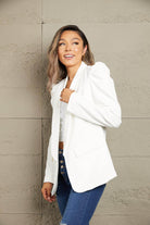 Double Take Puff Sleeve Shawl Collar Blazer - VacationGrabs
