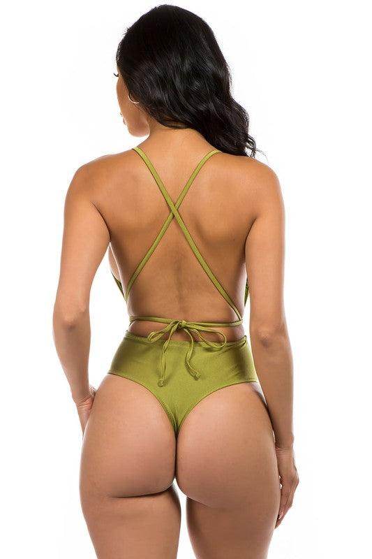 Deep V-Neck One-Piece Bathing Suit - VacationGrabs
