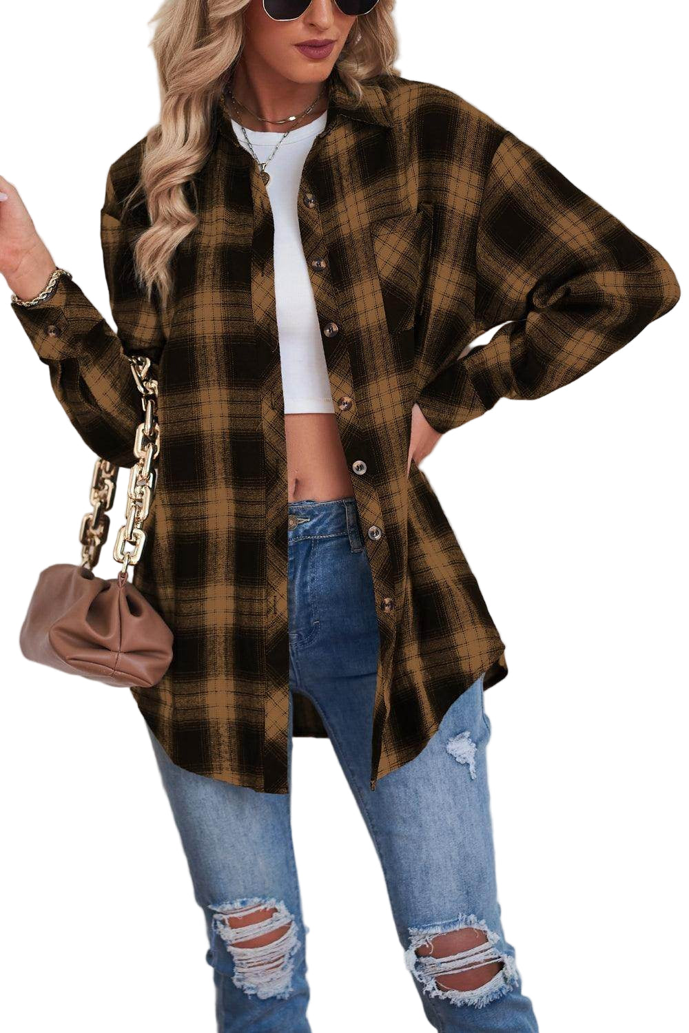 Plaid Button Up Dropped Shoulder Outerwear - VacationGrabs