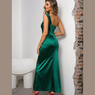 One-Shoulder Ruched Green Maxi Dress - VacationGrabs