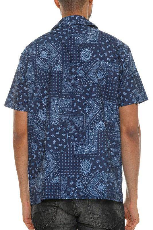 Mens Collared Print Button Down - VacationGrabs