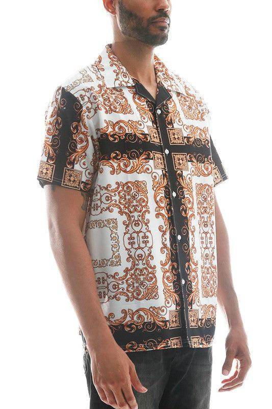 Mens Collared Print Button Down - VacationGrabs