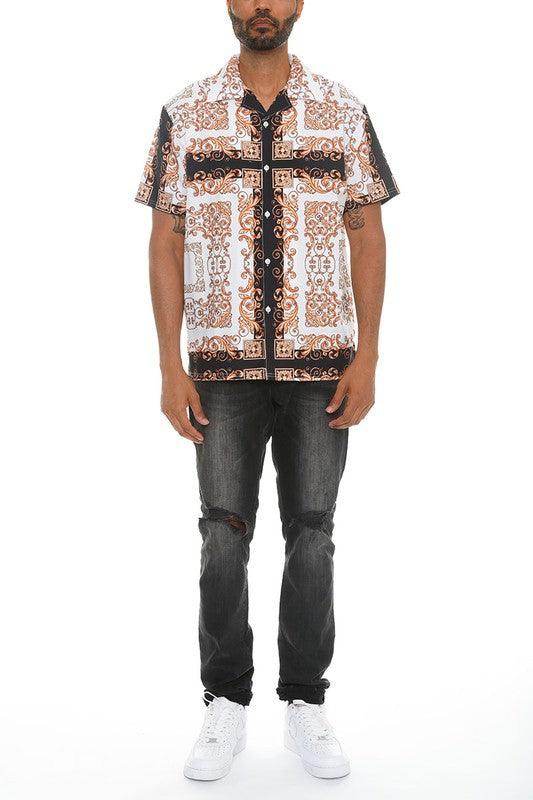 Mens Collared Print Button Down - VacationGrabs