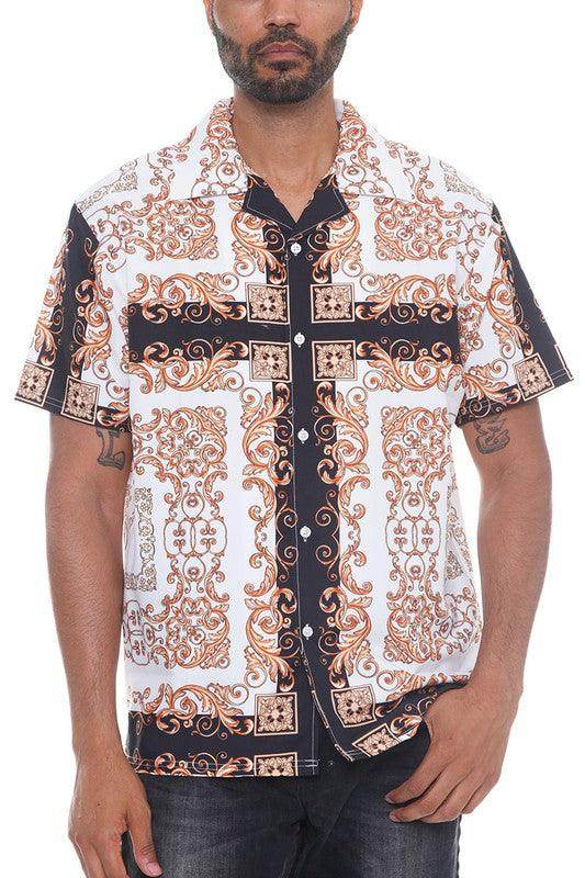 Mens Collared Print Button Down - VacationGrabs
