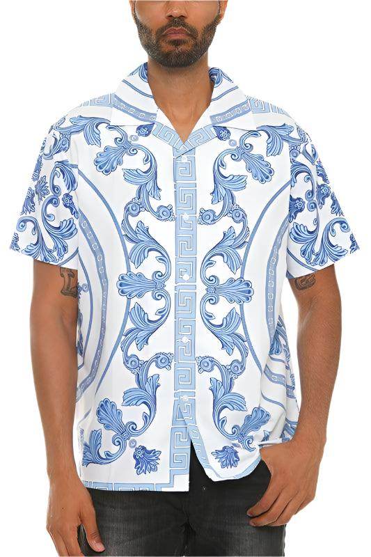 Mens Collared Print Button Down - VacationGrabs