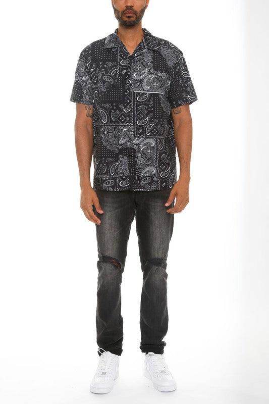 Mens Collared Print Button Down - VacationGrabs