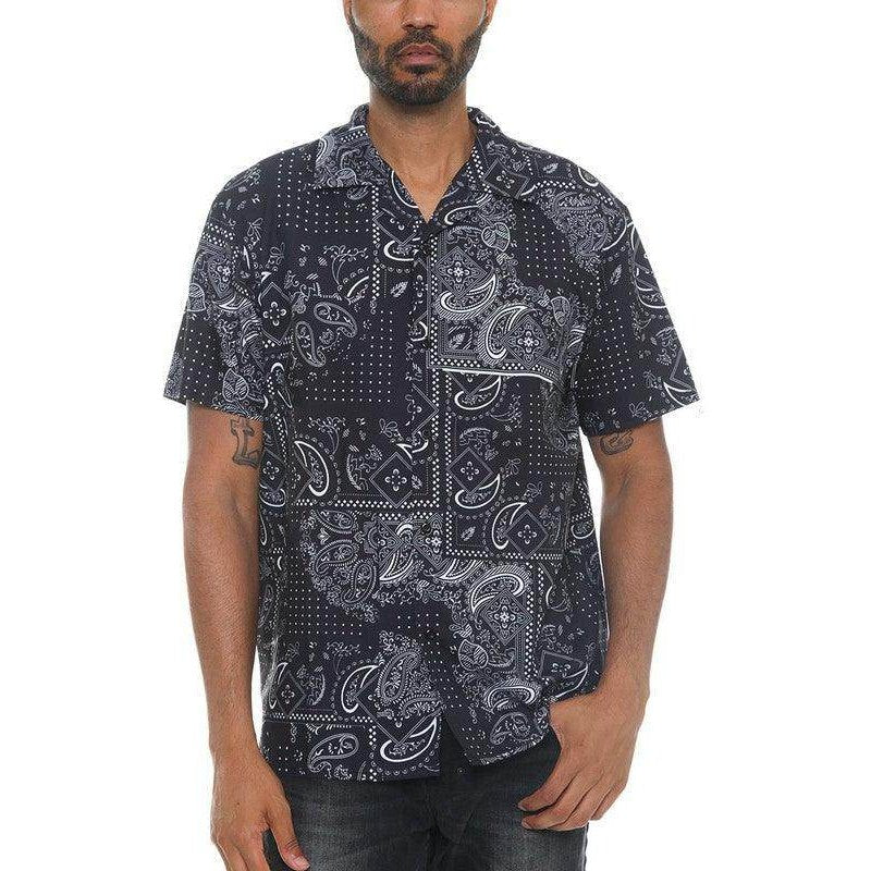 Mens Collared Print Button Down - VacationGrabs