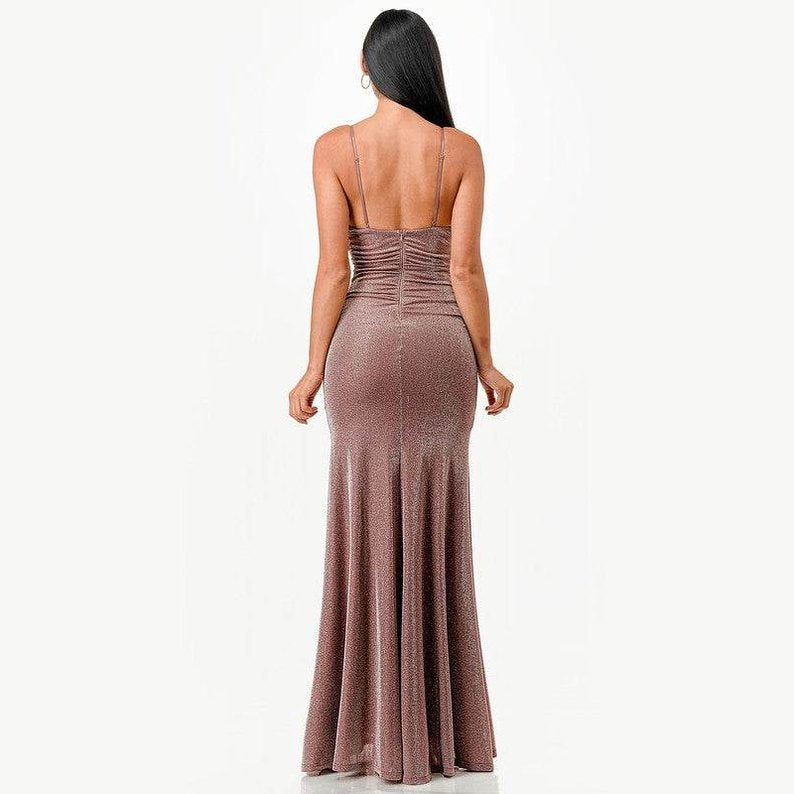 Sparking Jacquard Cowl Neck Long Dress - VacationGrabs
