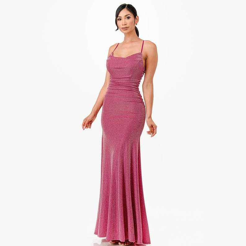 Sparking Jacquard Cowl Neck Long Dress - VacationGrabs