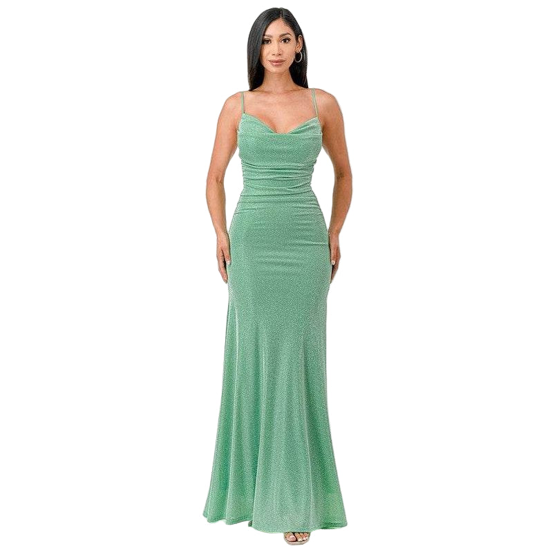 Sparking Jacquard Cowl Neck Long Dress - VacationGrabs