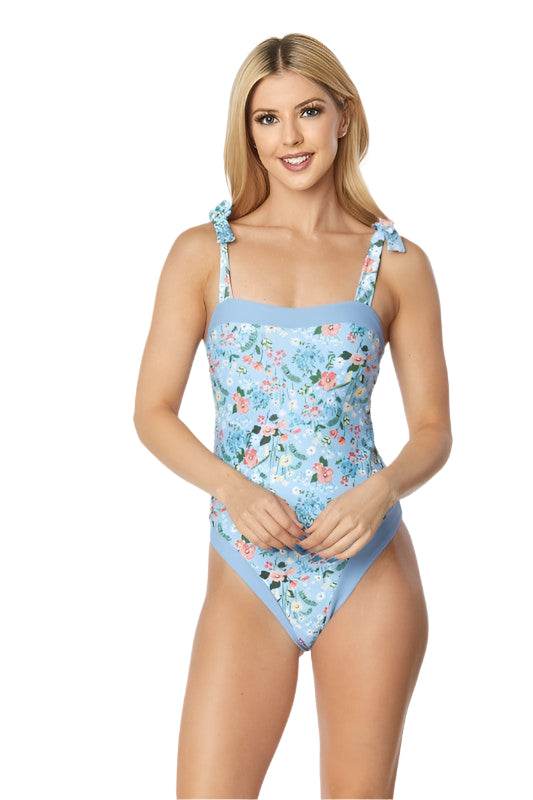 One Piece Bathing Suit Floral Print Tie Straps - VacationGrabs