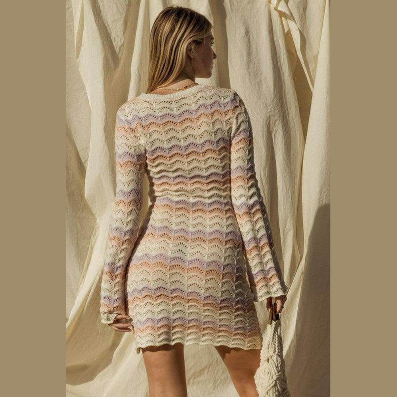 Round Neck Bell Sleeve Sweater Dress - VacationGrabs