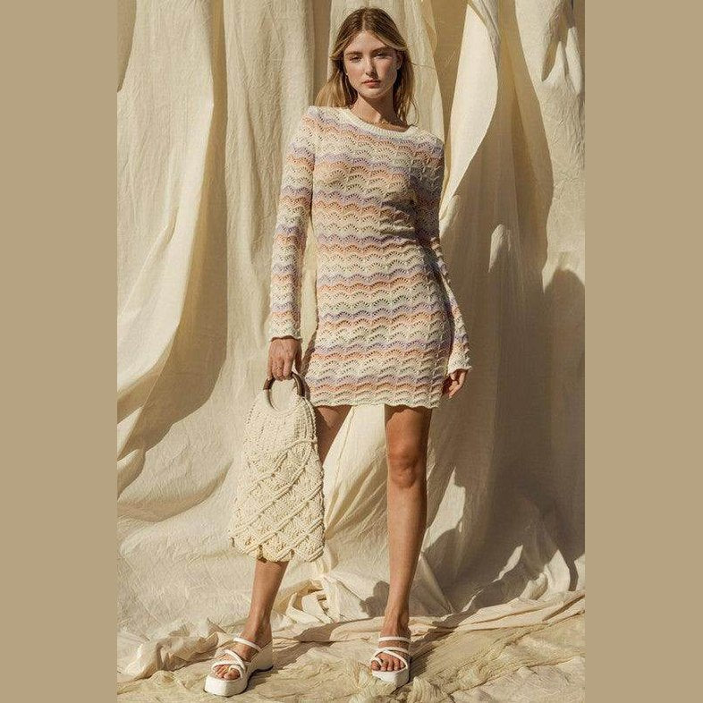 Round Neck Bell Sleeve Sweater Dress - VacationGrabs