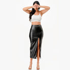 Womens Long PU Leather Pencil Skirt - VacationGrabs