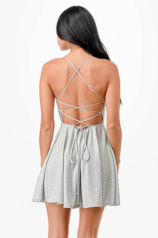 Glittered Fit N Flare Short Dress - VacationGrabs