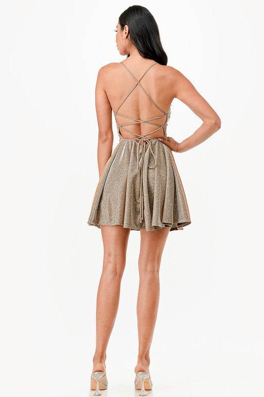 Glittered Fit N Flare Short Dress - VacationGrabs