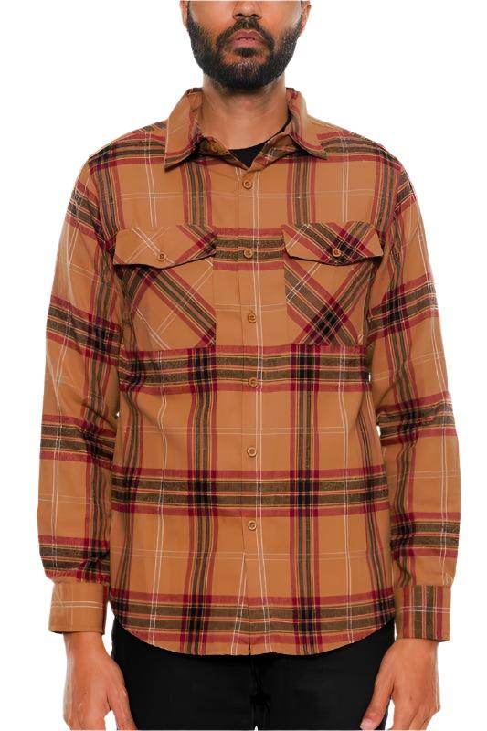 Long Sleeve Flannel Full Plaid Checkered Shirt - VacationGrabs
