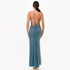 Glittered Front Slit Long Dress - VacationGrabs