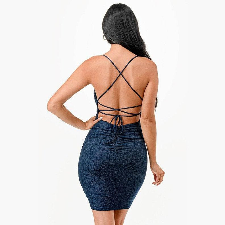 Womens Glittered Back Lace Short Party Dress - VacationGrabs