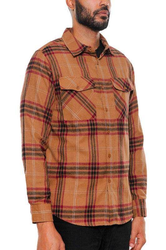 Long Sleeve Flannel Full Plaid Checkered Shirt - VacationGrabs