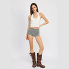 Ribbed Halter Neck Top - VacationGrabs