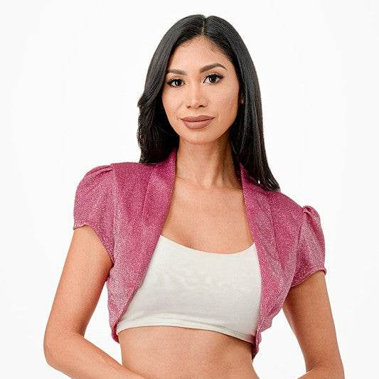 Sparkling Jacquard cropped shrug bolero - VacationGrabs