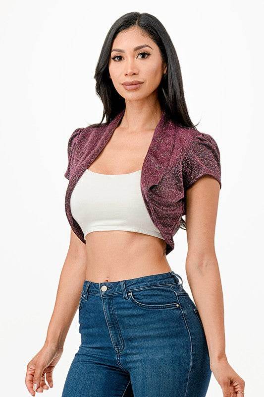 Sparkling Jacquard cropped shrug bolero - VacationGrabs