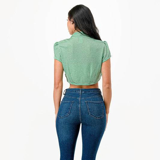 Sparkling Jacquard cropped shrug bolero - VacationGrabs