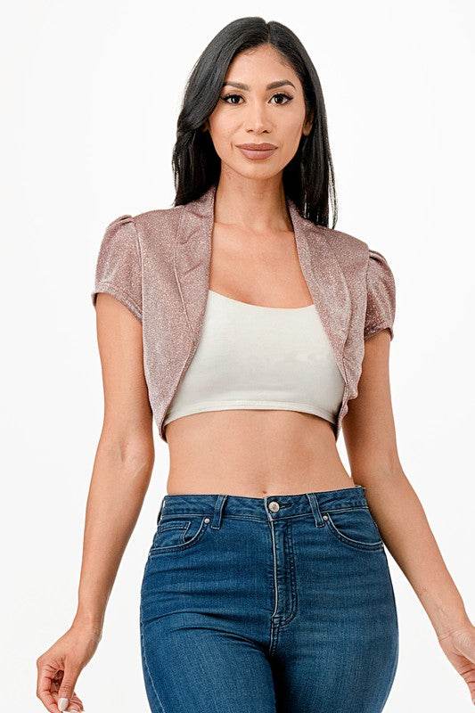 Sparkling Jacquard cropped shrug bolero - VacationGrabs