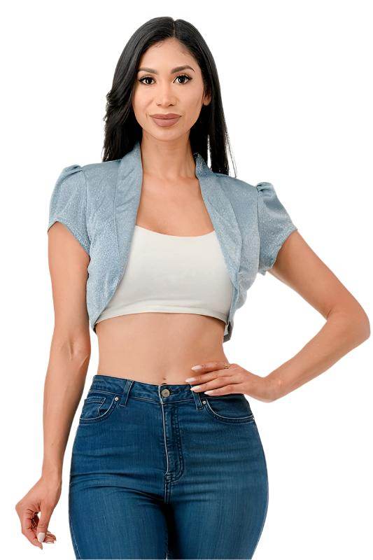 Sparkling Jacquard cropped shrug bolero - VacationGrabs