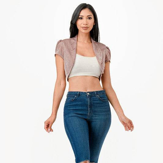 Sparkling Jacquard cropped shrug bolero - VacationGrabs